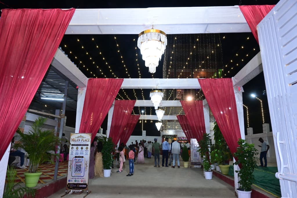 Milan Palace banquet hall interior with chandeliers and guests